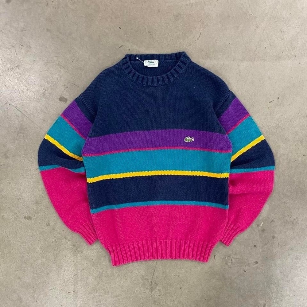 Vintage 80s Lacoste Izod Striped Coogi Style Sweater Size Medium